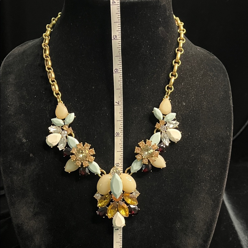 1534 J. Crew Gold and Multicolor Crystal Floral Cluster Necklace - Picture 3 of 7